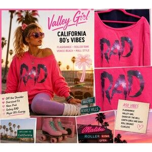 EUC 80s Valley Girl Flashdance Vibe RAD Neon Pink Off Shoulder Sweatshirt 2XL
